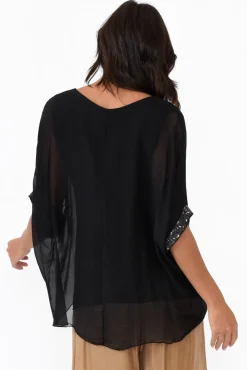 Sleeved Tops<La Strada Parker Black Silk Sequin Top
