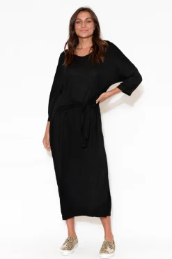 Cotton Dresses<Cotton Village Patricia Black Crinkle Cotton Tie Dress