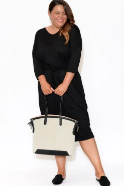 Cotton Dresses<Cotton Village Patricia Black Crinkle Cotton Tie Dress