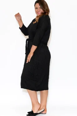 Cotton Dresses<Cotton Village Patricia Black Crinkle Cotton Tie Dress