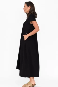 Midi Dresses<One Ten Willow Patrick Black Cotton Pocket Dress