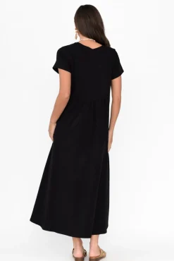 Midi Dresses<One Ten Willow Patrick Black Cotton Pocket Dress