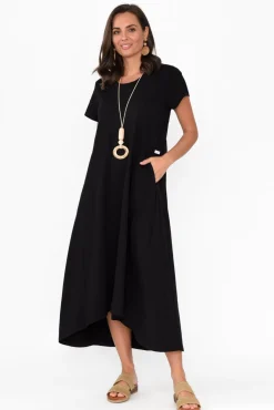 Midi Dresses<One Ten Willow Patrick Black Cotton Pocket Dress