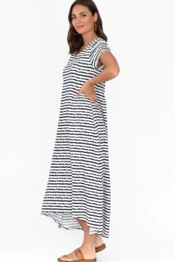 Cotton Dresses<One Ten Willow Patrick Navy Stripe Cotton Pocket Dress