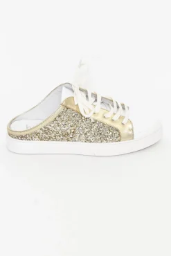 Leather Sneakers<Hinako Paz Gold Glitter Leather Mule Sneaker