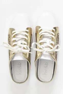 Leather Sneakers<Hinako Paz Gold Glitter Leather Mule Sneaker