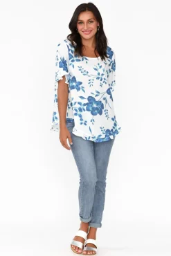 Sleeved Tops<Willow Tree Perrin Blue Floral Ruffle Top