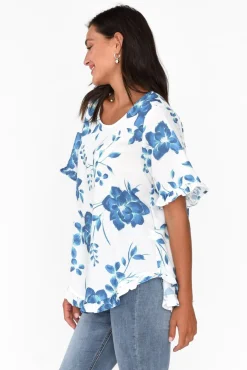 Sleeved Tops<Willow Tree Perrin Blue Floral Ruffle Top