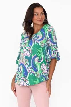 Sleeved Tops<Willow Tree Philomena Green Garden Ruffle Top