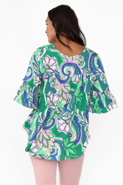 Sleeved Tops<Willow Tree Philomena Green Garden Ruffle Top