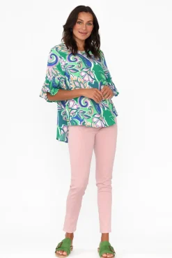 Sleeved Tops<Willow Tree Philomena Green Garden Ruffle Top