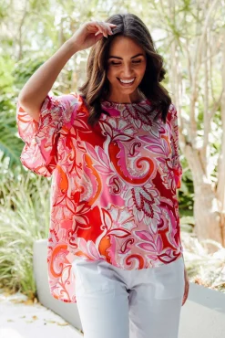 Sleeved Tops<Willow Tree Philomena Pink Garden Ruffle Top