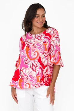 Sleeved Tops<Willow Tree Philomena Pink Garden Ruffle Top