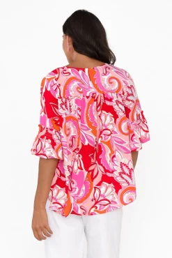 Sleeved Tops<Willow Tree Philomena Pink Garden Ruffle Top