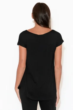 Sleeved Tops<Bamboo Body Pia Black Bamboo Boatneck Tee