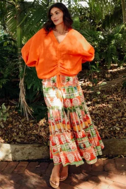 Skirts<Holiday Pier Tropical Cotton Tiered Maxi Skirt