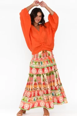 Skirts<Holiday Pier Tropical Cotton Tiered Maxi Skirt