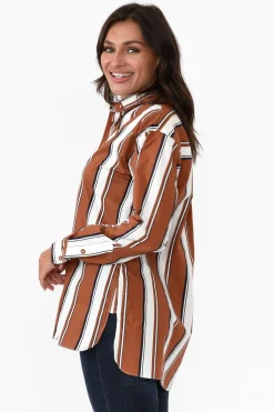 Cotton Tops<365 Days Pilar Tan Stripe Cotton Shirt