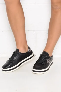 Leather Sneakers<Alfie and Evie Pixie Star Black Leather Sneaker