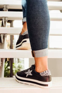 Leather Sneakers<Alfie and Evie Pixie Star Black Leather Sneaker