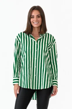 Cotton Tops<Dear Sutton Presley Green Stripe Cotton Poplin Shirt