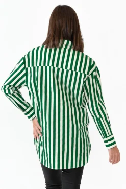 Cotton Tops<Dear Sutton Presley Green Stripe Cotton Poplin Shirt