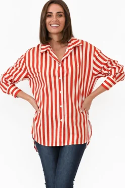 Cotton Tops<Dear Sutton Presley Red Stripe Cotton Poplin Shirt