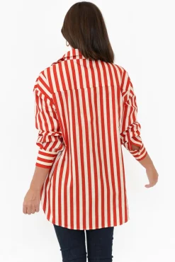 Cotton Tops<Dear Sutton Presley Red Stripe Cotton Poplin Shirt