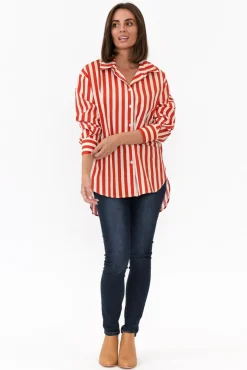 Cotton Tops<Dear Sutton Presley Red Stripe Cotton Poplin Shirt