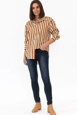 Cotton Tops<Dear Sutton Presley Rust Stripe Cotton Poplin Shirt