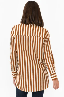 Cotton Tops<Dear Sutton Presley Rust Stripe Cotton Poplin Shirt