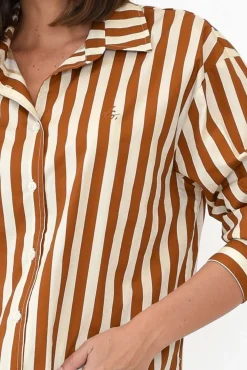 Cotton Tops<Dear Sutton Presley Rust Stripe Cotton Poplin Shirt