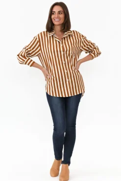 Cotton Tops<Dear Sutton Presley Rust Stripe Cotton Poplin Shirt