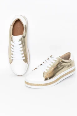 Leather Sneakers<Alfie and Evie Princeton Gold Leather Sneaker