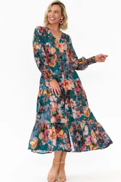 Midi Dresses<Fate Becker Pure Shores Teal Floral Midi Dress