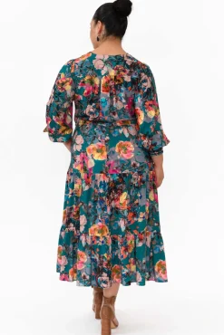 Midi Dresses<Fate Becker Pure Shores Teal Floral Midi Dress