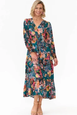 Midi Dresses<Fate Becker Pure Shores Teal Floral Midi Dress