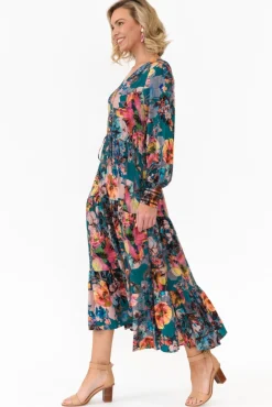 Midi Dresses<Fate Becker Pure Shores Teal Floral Midi Dress