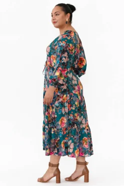 Midi Dresses<Fate Becker Pure Shores Teal Floral Midi Dress