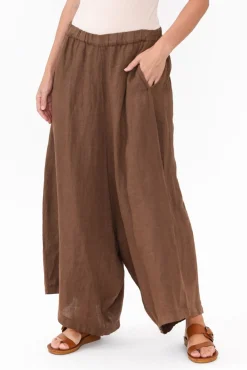 Pants<Montaigne Quincy Brown Linen Wide Leg Pant