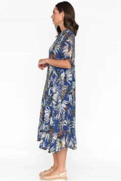 Cotton Dresses<Indigo Designs Raiden Blue Tropical Dress