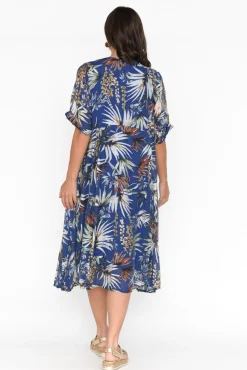 Cotton Dresses<Indigo Designs Raiden Blue Tropical Dress