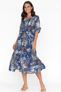 Cotton Dresses<Indigo Designs Raiden Blue Tropical Dress