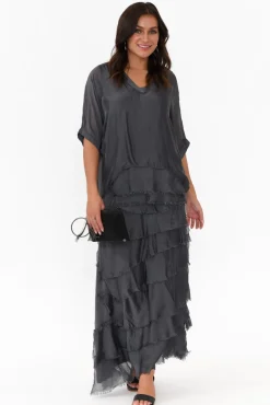 Sleeved Tops<Italian Closet Ranatia Charcoal Silk Batwing Top