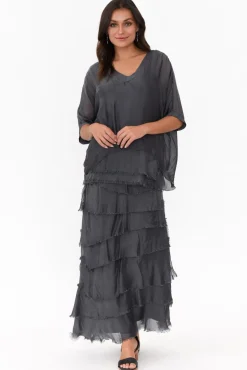 Sleeved Tops<Italian Closet Ranatia Charcoal Silk Batwing Top