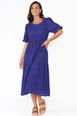 Midi Dresses<Cali and Co Rava Cobalt Cotton Tie Dress