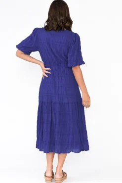 Midi Dresses<Cali and Co Rava Cobalt Cotton Tie Dress