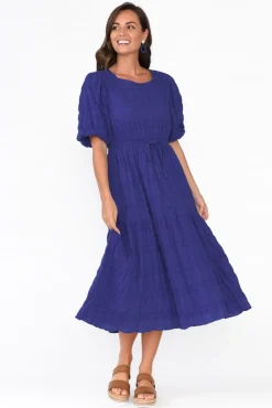 Midi Dresses<Cali and Co Rava Cobalt Cotton Tie Dress
