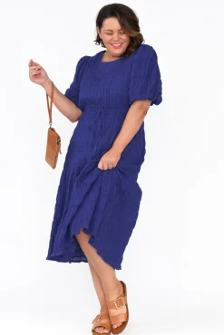 Midi Dresses<Cali and Co Rava Cobalt Cotton Tie Dress