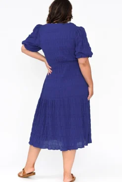 Midi Dresses<Cali and Co Rava Cobalt Cotton Tie Dress